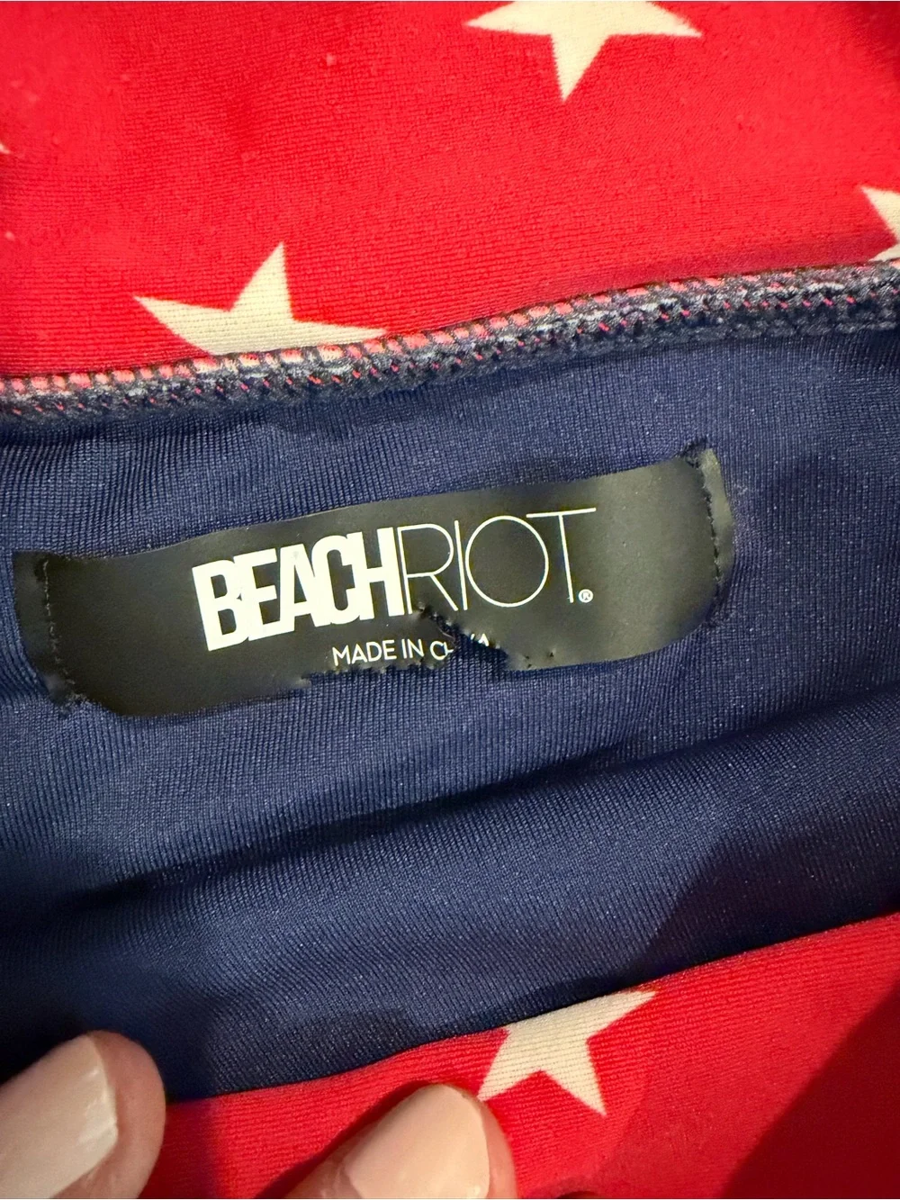 Beach Riot Kids Star-Print Bikini in Navy, Red, and White size 9/10